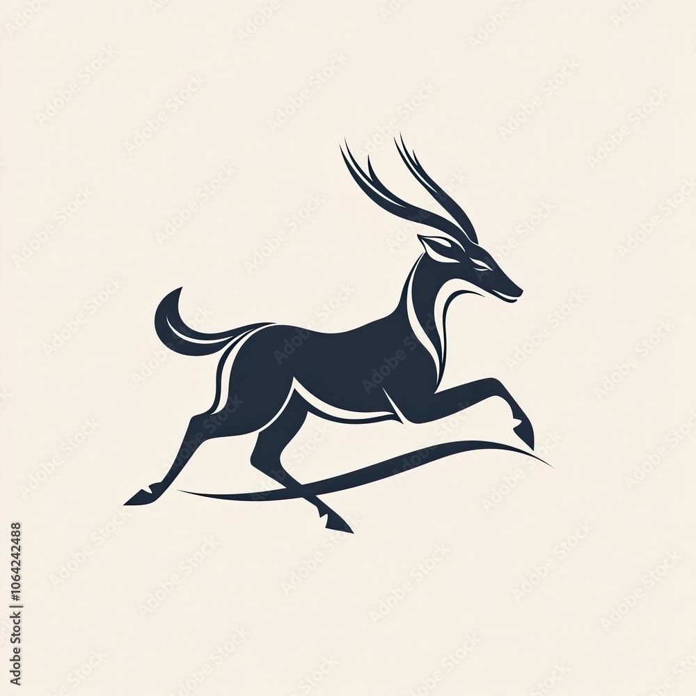 Obraz premium Silhouette of a Running Antelope with Curved Antlers
