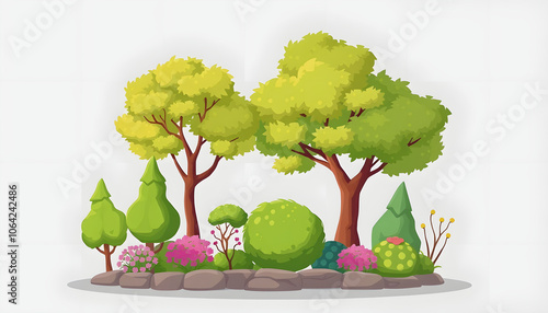 Trees and shrubs Home Garden Decoration on transparent background isolated with white shades, png photo