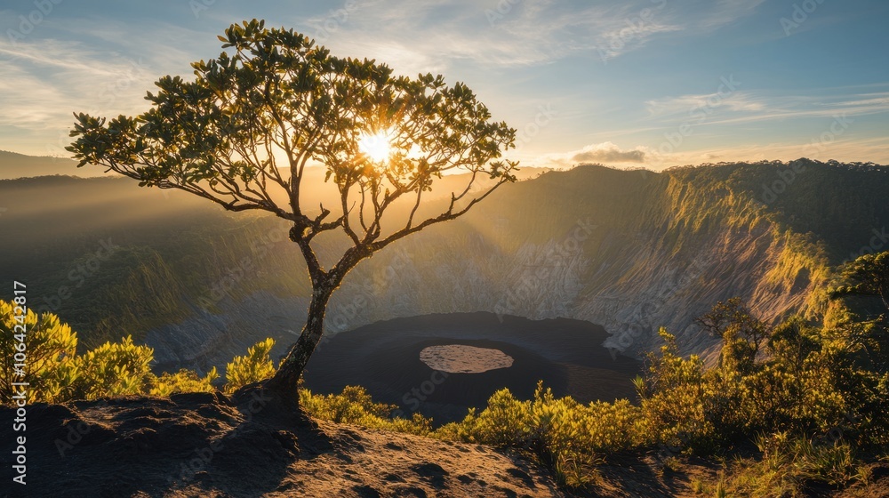 Fototapeta premium Sunrise over a Volcanic Crater
