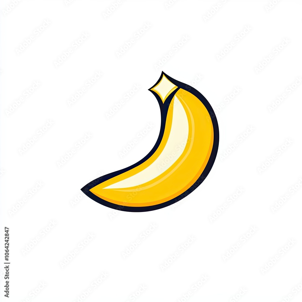 Yellow Cartoon Banana with Black Outline Yellow Cartoon Banana with Black Outline