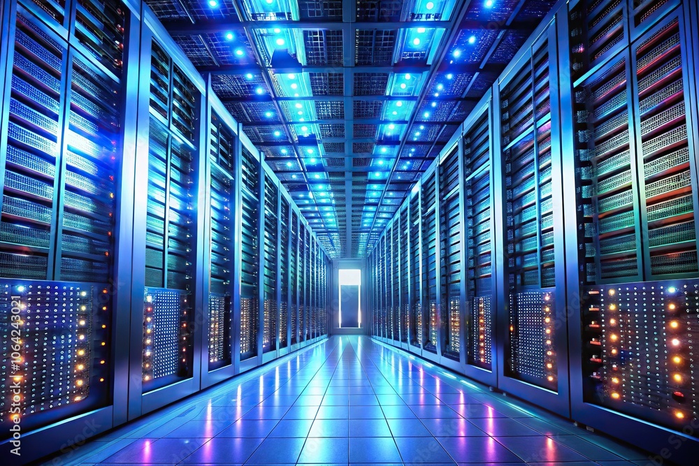 Dynamic scene of supercomputer powering up Dynamic scene of supercomputer powering up
