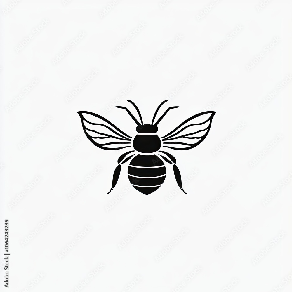 Black and White Silhouette of a Bee with Spread Wings