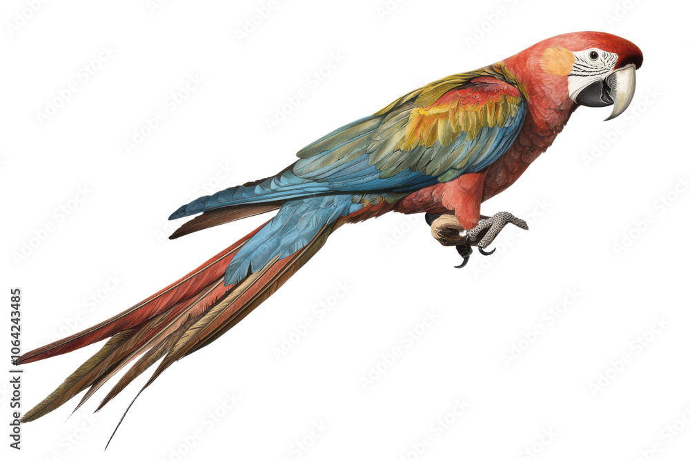 Fototapeta premium Scarlet Macaw Parrot Bird Colorful Tropical Feathers Isolated on transparent background