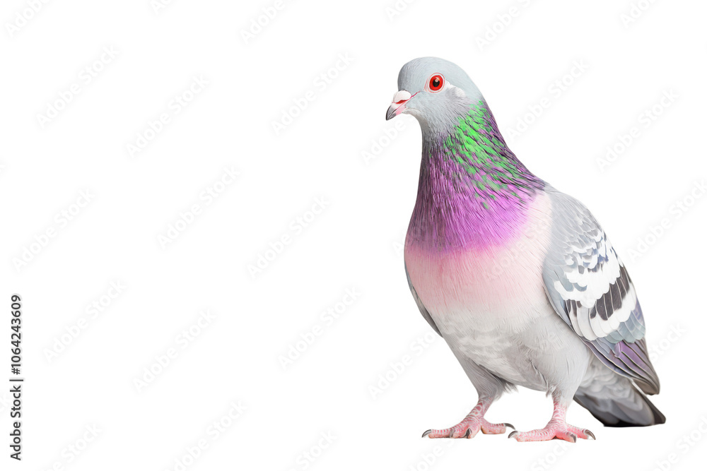 Colorful Pigeon Standing on White Background on transparent background Colorful Pigeon Standing on White Background on transparent background