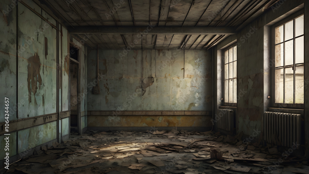 Abandoned interior with a feeling: Illustration generative ai Abandoned interior with a feeling: Illustration generative ai