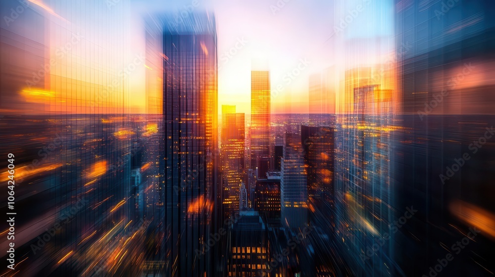 Skyline at sunset with vibrant colors, soft lighting, sleek modern buildings, dynamic energy, photo-realism Skyline at sunset with vibrant colors, soft lighting, sleek modern buildings, dynamic energy, photo-realism