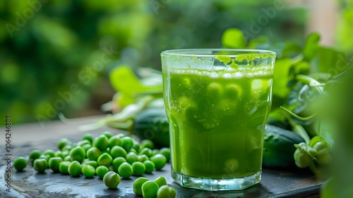 Healthy green peas juice or shake or beverage served in a glass. 