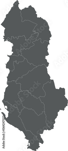 Vector regional blank map of Albania with counties or territories and administrative divisions. Editable and clearly labeled layers.