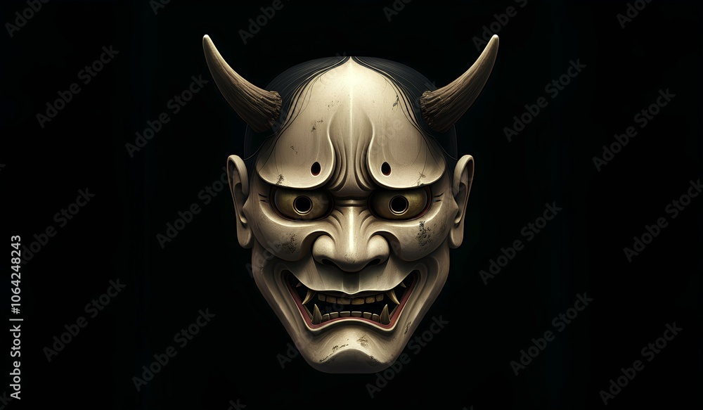 Naklejka premium 般若の面, 能の面,イラスト|Hannya mask, Noh mask, Illustration