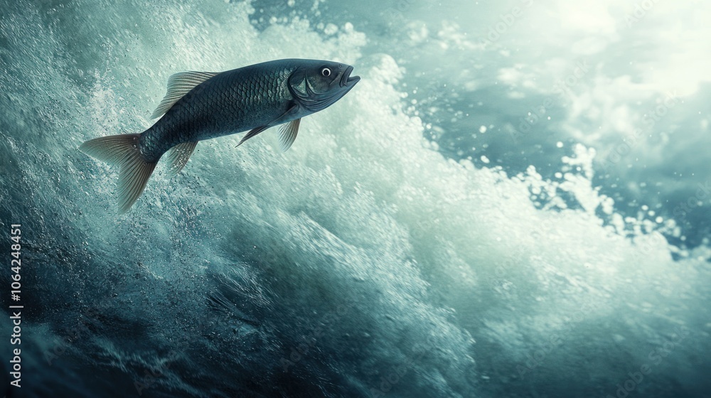 Fototapeta premium Fish Leaping Through Waves