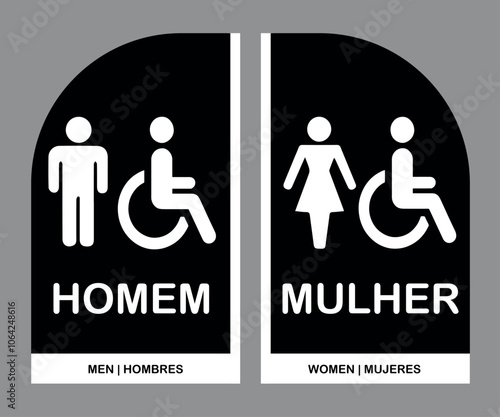 Placas para Banheiro, Retângulo Estilizado Homem e Mulher. Nos Tons Preto e branco.
