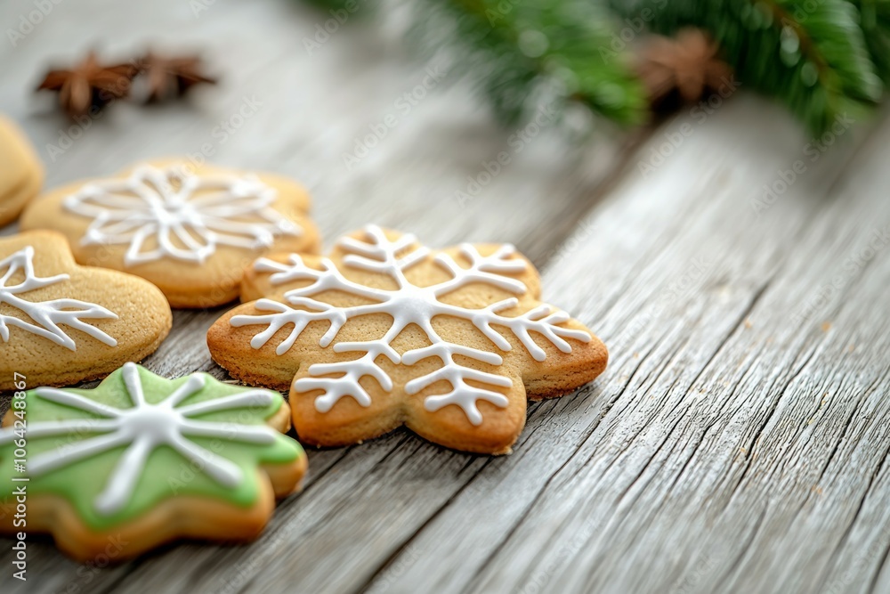 A row of cookies with white icing and green icing on them A row of cookies with white icing and green icing on them