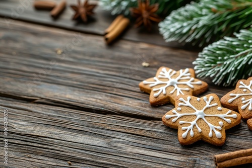 A wooden table with a few cookies and some cinnamon on it