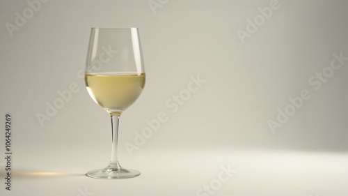 A glass of white wine isolated against a pale white backdrop. Graphic resource. Copy space. Chardonnay, riesling, sauvignon blanc, or pinot grigio.