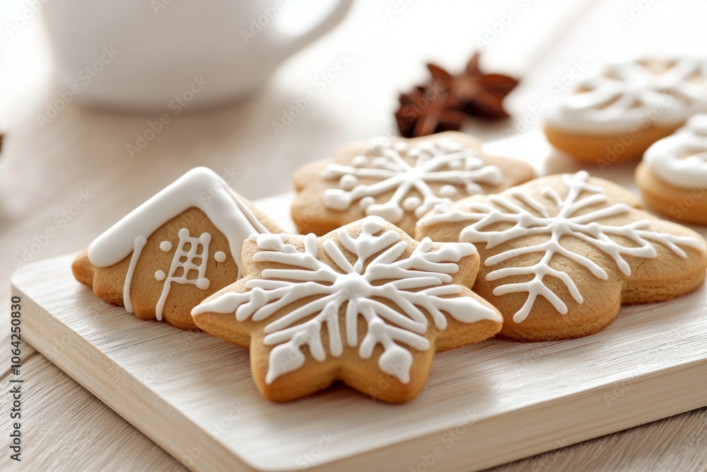 Fototapeta premium A plate of cookies with a snowflake design on them