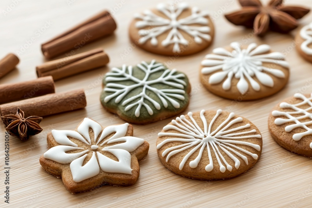 A row of cookies with white icing and brown sprinkles A row of cookies with white icing and brown sprinkles