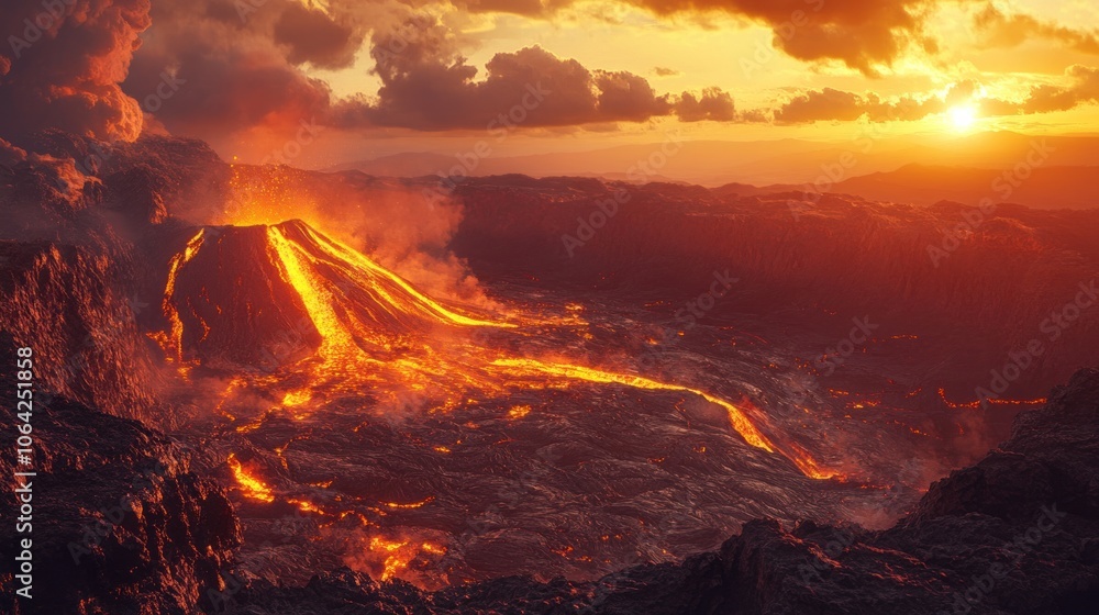 Fototapeta premium Volcanic Eruption at Sunset