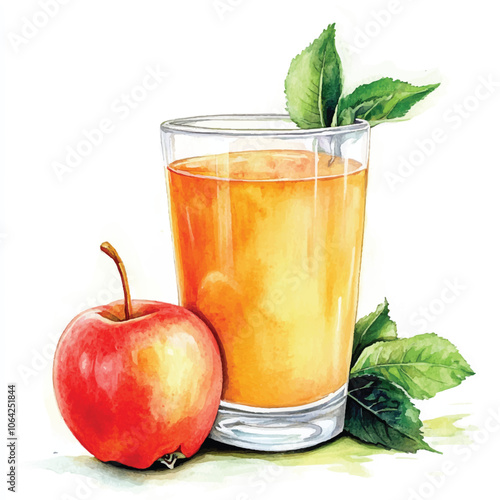 Apple juice watercolor clipart illustration