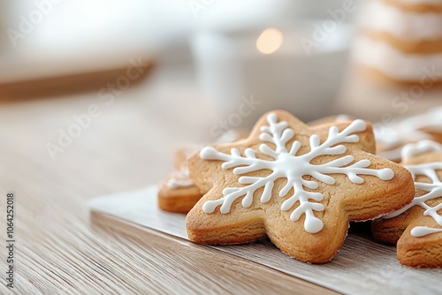 A plate of cookies with a snowflake design on them