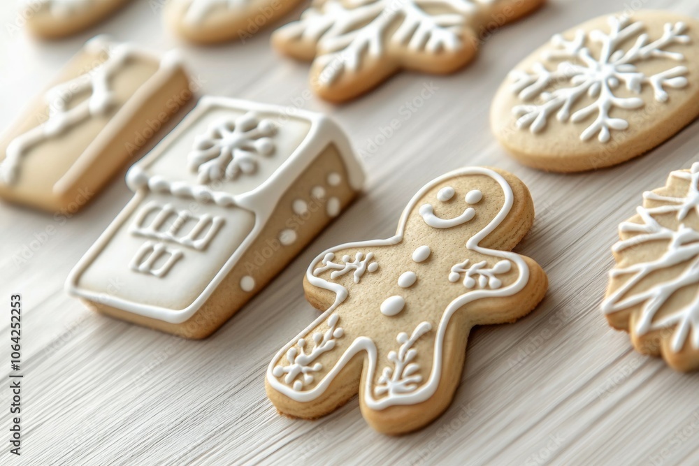 A row of gingerbread cookies with a smiling gingerbread man on top A row of gingerbread cookies with a smiling gingerbread man on top
