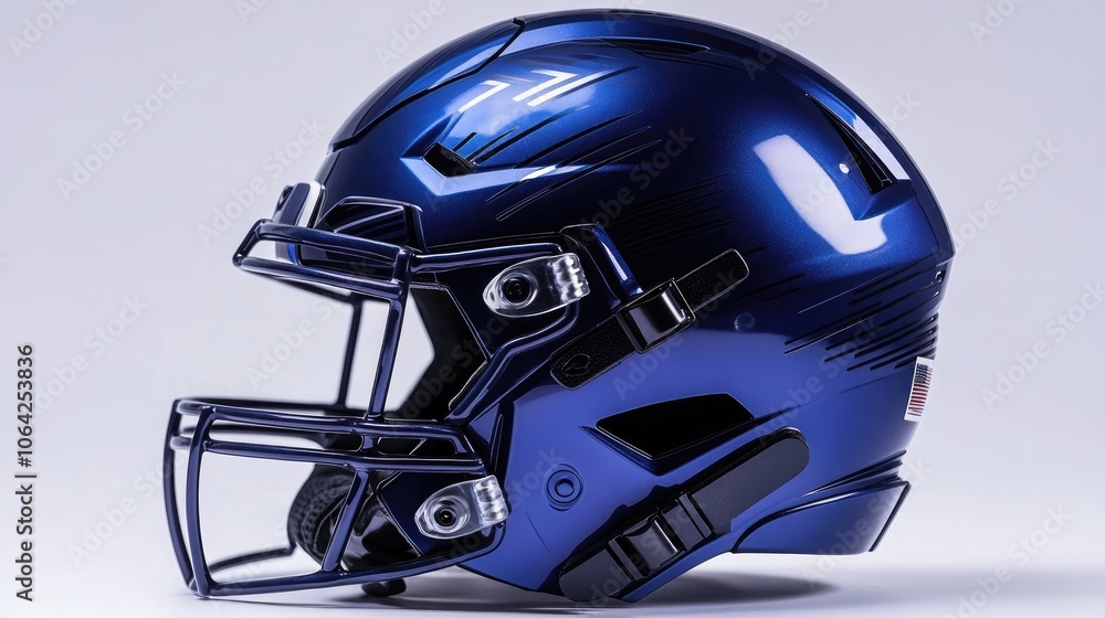 Fototapeta premium Glossy Blue Football Helmet on White Background