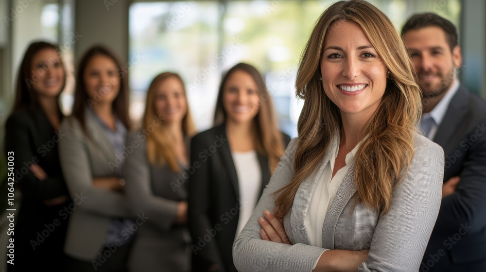 Confident Leader with Team in Professional Setting Confident Leader with Team in Professional Setting