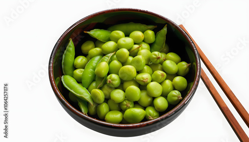 Bowl of delicious edamame beans isolated with white shades, png