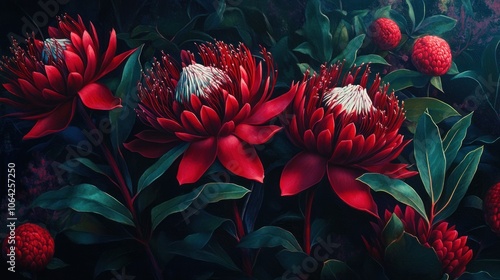 Wallpaper Mural Vibrant Red Flowers in Lush Greenery Torontodigital.ca