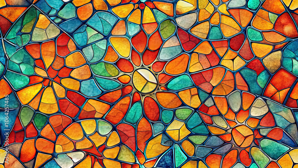 abstract art piece resembling stained glass window, vibrant colors and shapes abstract art piece resembling stained glass window, vibrant colors and shapes