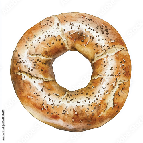 Bagel bread watercolor clipart illustration