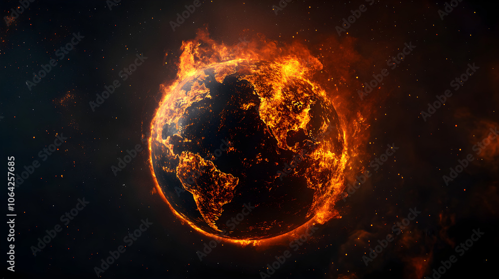 Obraz premium Burning Globe in Space