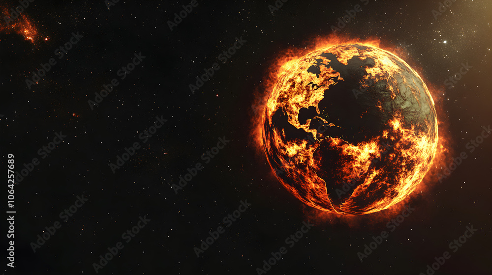Fototapeta premium Burning Globe in Space