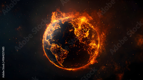 Burning Globe in Space