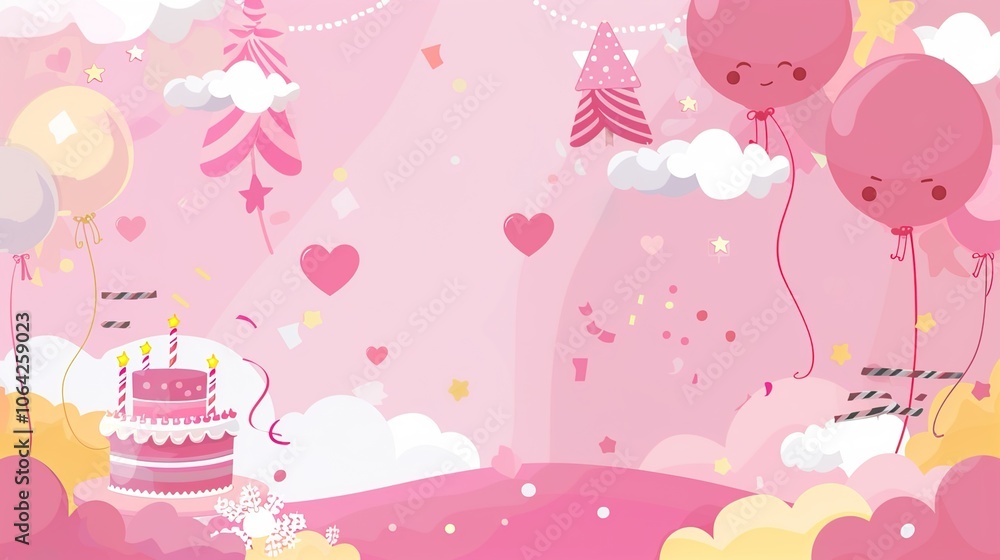 Birthday party pink happy celebrating scene background creates a joyous and festive atmosphere. A delightful display of celebration and color Birthday party pink happy celebrating scene background creates a joyous and festive atmosphere. A delightful display of celebration and color