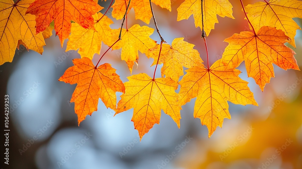 Autumn Maple Leaves Branch Nature Background Fall Foliage Golden Yellow Red Hues Close Up Autumn Maple Leaves Branch Nature Background Fall Foliage Golden Yellow Red Hues Close Up