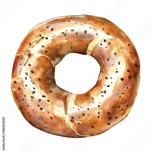 Bagel bread watercolor clipart illustration