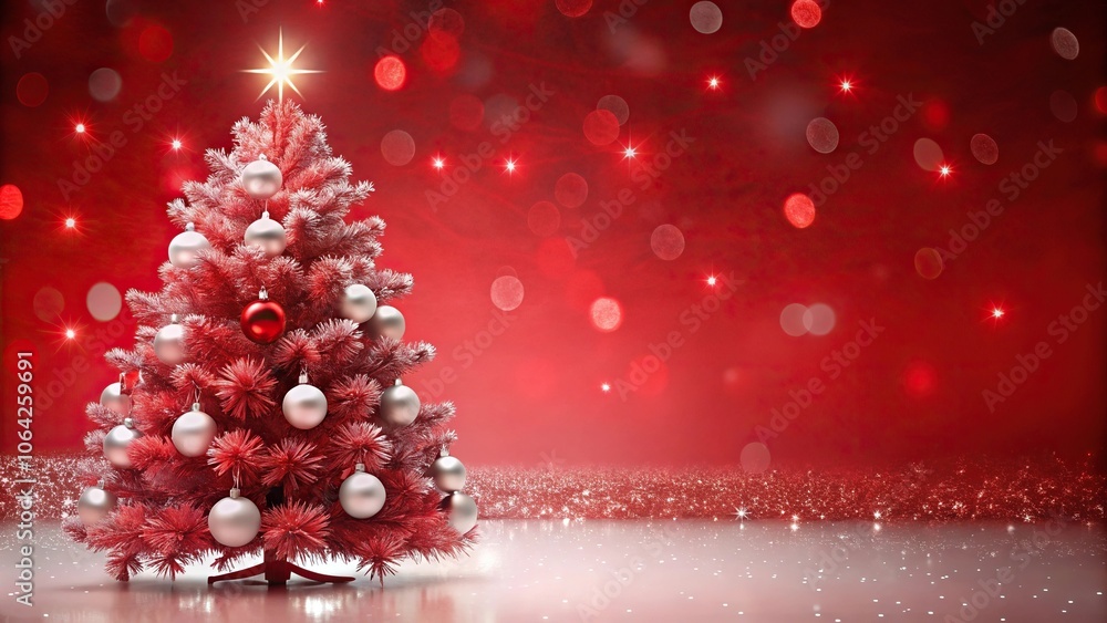 red Christmas tree with white decorations in the foreground, with a blurred background showcasing depth of field red Christmas tree with white decorations in the foreground, with a blurred background showcasing depth of field