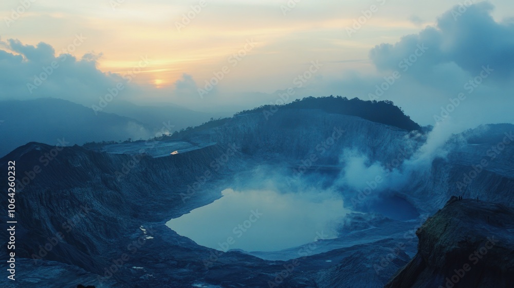 Fototapeta premium Volcanic Crater Lake at Sunrise