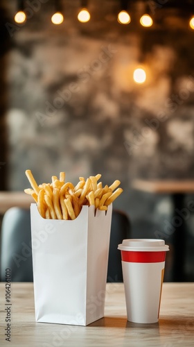 An empty scene featuring blank mockup template (Fast Food Paper Bag with Condiments for National Fast Food Day), 