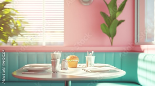 An empty scene featuring blank mockup template (Vintage Diner Table Setting for National Fast Food Day), 