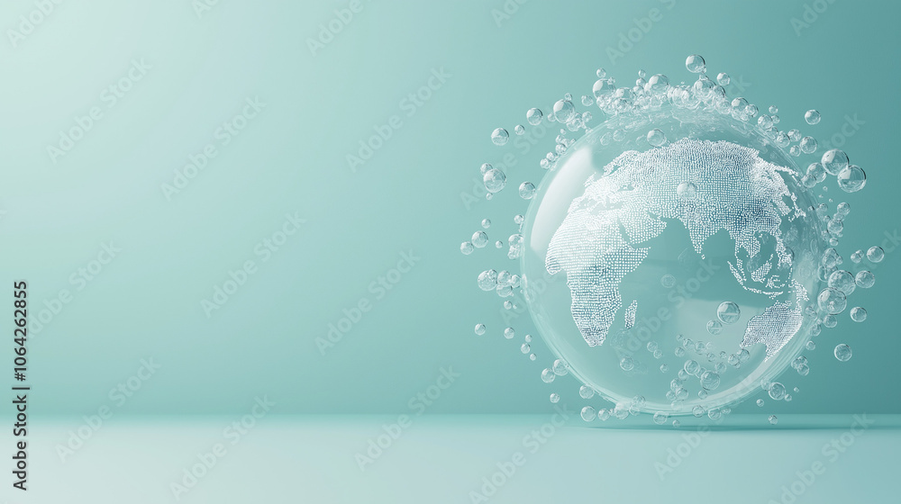 Obraz premium A stylized, transparent globe representing global connectivity, with a focus on Africa, against a soft blue background.