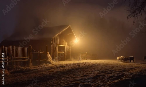 Manger at night under fog