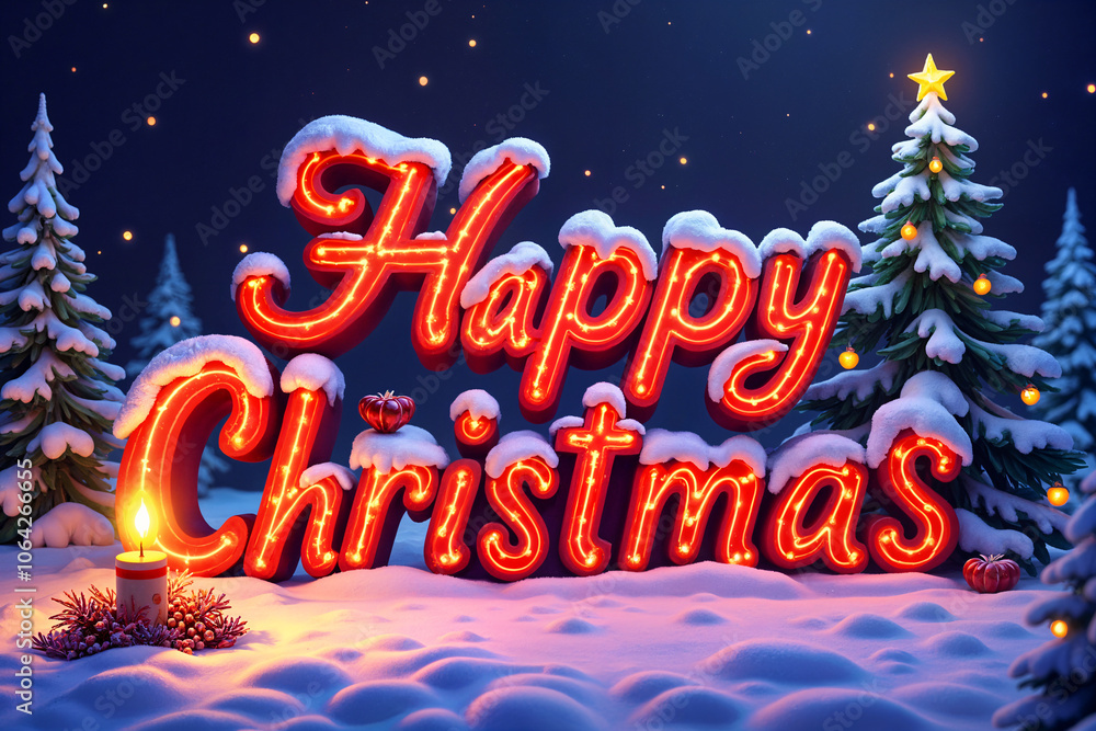Festive Christmas scene with the phrase Happy Christmas prominently displayed in large, colorful letters. Festive Christmas scene with the phrase Happy Christmas prominently displayed in large, colorful letters.