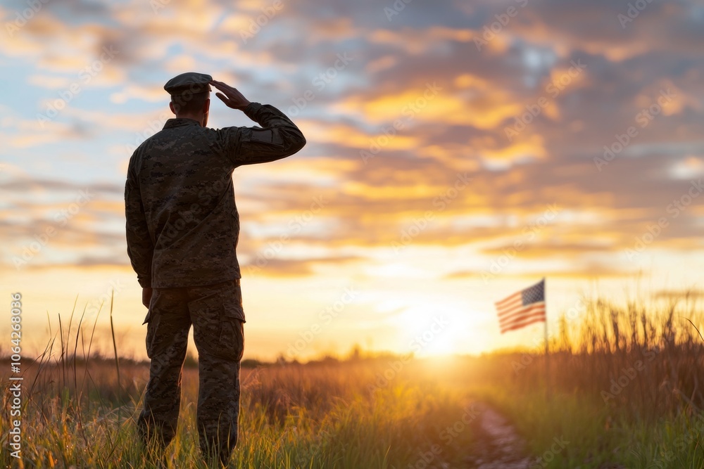 A man in a military uniform salutes the flag A man in a military uniform salutes the flag
