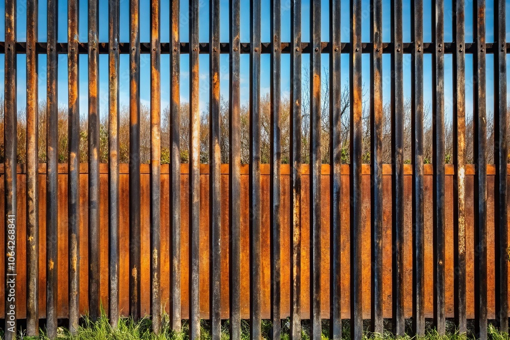Obraz premium rusty black metal siding fence with striped background