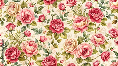 seamless floral pattern with rose flower tileable leading lines photo