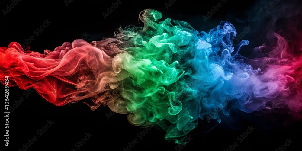 Ethereal Swirls of Abstract Smoke in Vivid Hues of Red, Green, and Blue on a Dark Background Ethereal Swirls of Abstract Smoke in Vivid Hues of Red, Green, and Blue on a Dark Background