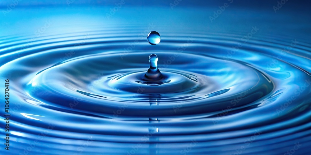 Small blue pool of water with a single drop, reflection, water, liquid, ripples Small blue pool of water with a single drop, reflection, water, liquid, ripples