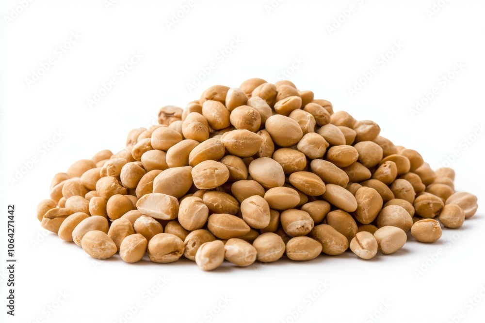 A pile of peanuts on a white background A pile of peanuts on a white background