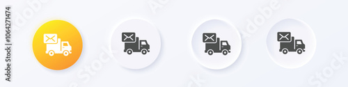 Mail send icon. Neumorphism round style button design vector